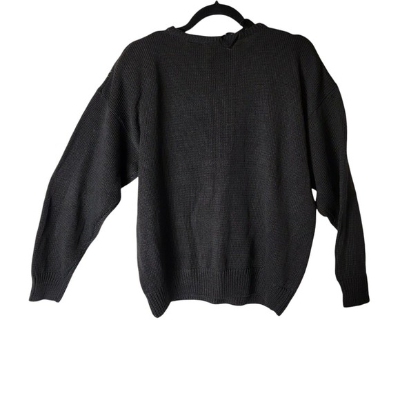 Vtg‎ 80s Trimmings Black Ramie Sweater with Gold Sequin Embellished Glam Medium - Picture 6 of 8